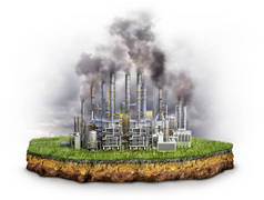 工厂。 工厂环境影响的概念。 3d说明