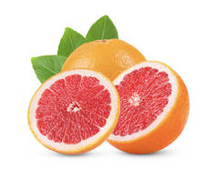 粉红色橙子或柚子片，白色背景分离