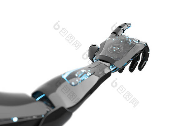 黑色和蓝色智能机器人机器人机器人手臂指向d
