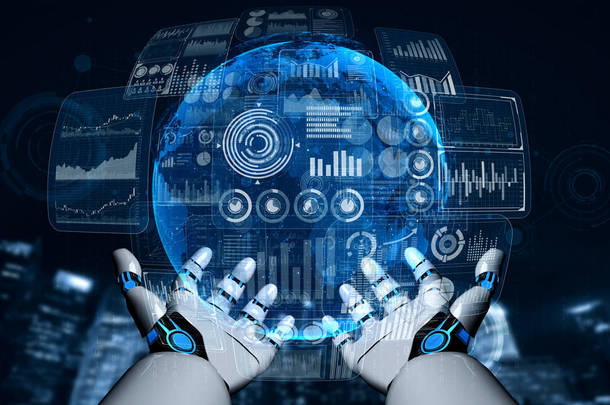 机器人和机器人的人工智能艾伊研究为人类的未来生活服务。 计算机脑通信数字数据挖掘和机器学习技术设计.