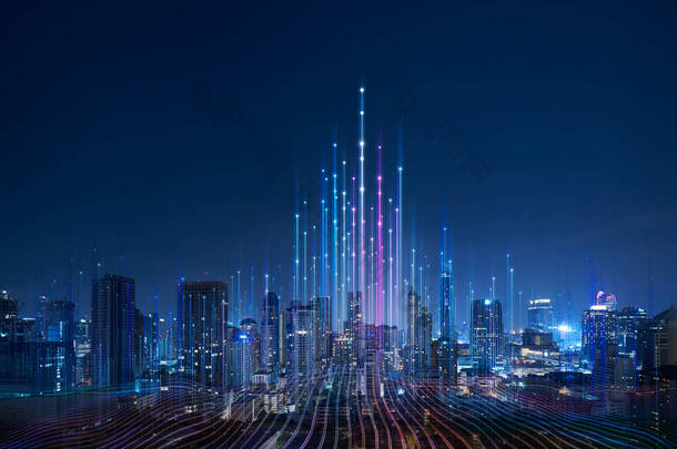 智能城市和抽象<strong>网点</strong>与梯度线连接
