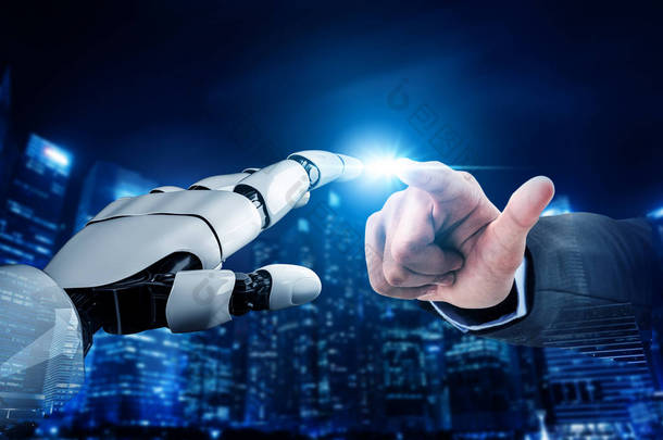 3D渲染未来机器人技术的发展、<strong>人工智能人工智能</strong>和机器学习的概念。全球机器人生物科学研究促进人类生活的未来.