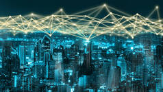 智能城市的现代创新电信与互联网网络连接.5G无线数字连接与物联网的概念.