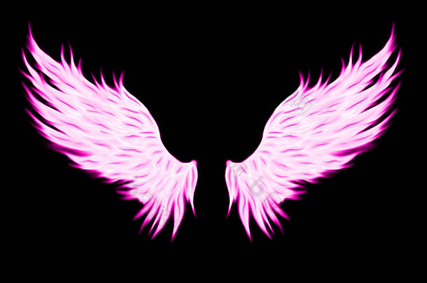 黑色背景上孤立的粉红天使翅膀