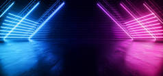 Neon Synthwave Cyber Purple Blue Cyberpunk Triangle Warehouse Tunnel Corridor Concrete Cement Asphal