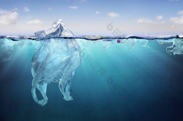 海洋-塑料袋在海洋-环境问题上漂移过程中的塑料污染