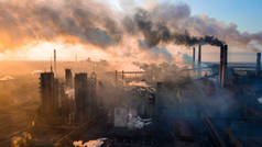 工业冶金厂黎明烟雾排放不良生态航拍