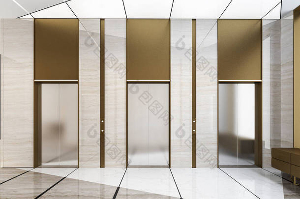 商务宾馆现代钢制电梯大堂在走廊附近进行豪华设计