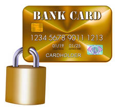 代表金融数据保护的银行卡和挂锁