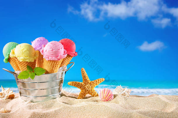 海滩上有海景的<strong>海螺</strong>和沙中的<strong>海螺</strong>