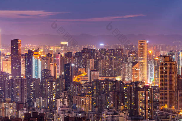 重庆的建筑风景、河流和夜空