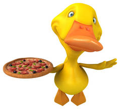 带披萨的有趣鸭- 3D图解