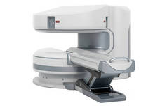 开放MRI机，白色背景下的3D渲染隔离