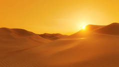 沙漠沙丘日落背景3D插图