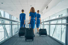 带着行李走路的航空公司女员工