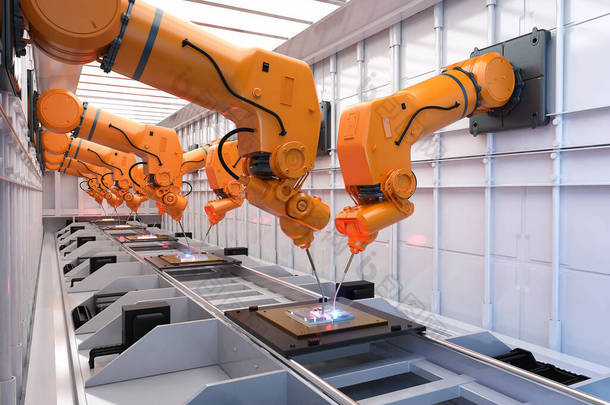工厂机器人装配线自动化产业的概念