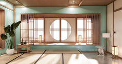 Mint Minimal Room Japanese style design. 3D rendering
