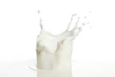 倒入牛奶飞溅孤立的白色背景