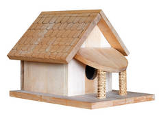 鸟巢箱式鸟舍，供鸟类用，手工制作，与白色隔离