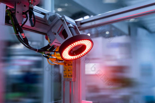 智能机器人在制造业为工业4.0和技术概念。Intellegence工厂机器人视觉传感器摄像系统