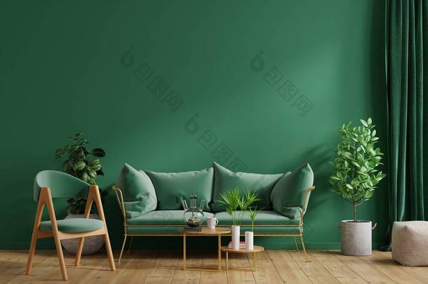 室内<strong>造型</strong>绿墙，绿沙发，客厅绿椅，3D渲染