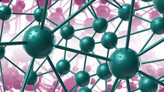 绿色和紫色分子几何混沌的抽象结构。科技网络连接高科技背景3d 渲染插图
