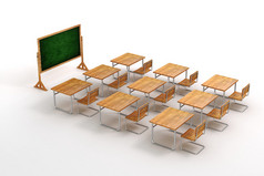 3d白色背景的课桌和椅子