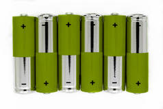 绿色和银色电池的组成线, 象征绿色能源, 环保