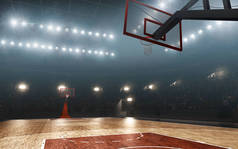 带篮球圈和照明的职业篮球场