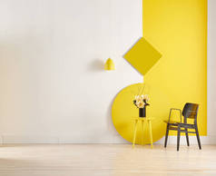 黄色和白色房间装饰与冲浪木和圆形风格.