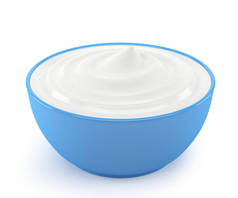 一碗酸奶油酱蛋黄酱特写, 被隔离在白色背景上. 3 d 例证