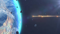 小行星、流星和岩石的3D渲染撞击地球大气层