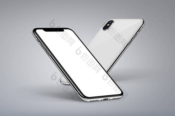 <strong>透视</strong>智能<strong>手机</strong>类似于 iphone X 模型背面和正面，在光线背景上带有白色屏幕