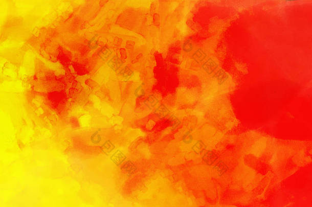黄色橙色红色水彩渐变背景。彩色数字插图模拟真正的水彩与纸纹理.