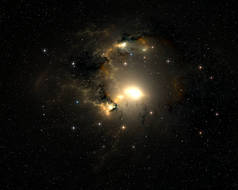 明亮的类星体，重力场极强的超大质量物体，3D例证