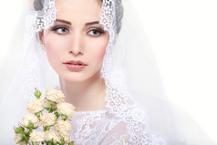 美丽新娘的画像。婚纱婚礼装饰