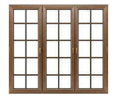 白色背景上孤立的棕色木制窗户