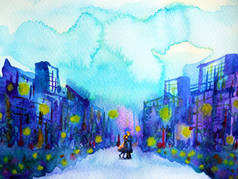夫妇情人模型甜蜜的拥抱亲吻在蓝色城市城市背景
