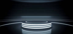 科幻现代高科技空平台打火机圆形舞台在黑暗反光室霓虹灯发光环线产品展示3d 呈现插图