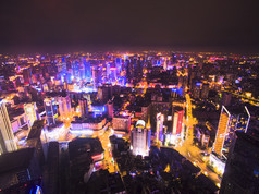 四川省成都市天府广场夜，空中摄影南人民路