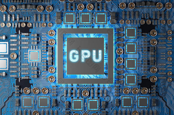 具有电路3d 渲染功能的现代 gpu 卡的特写视图