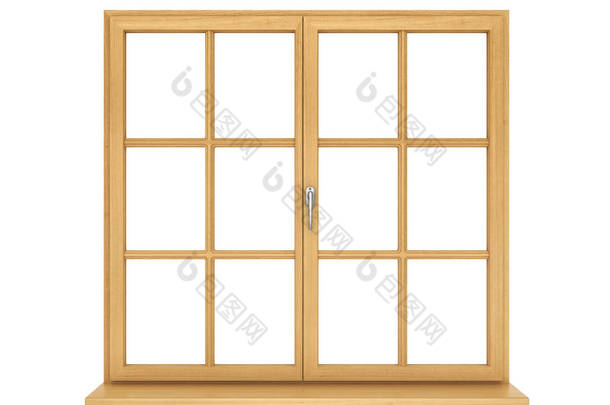 白色背景上隔离的木制窗户.