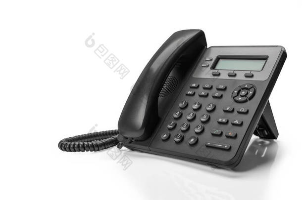 黑<strong>电话</strong>，<strong>声音</strong>IP隔离在白色背景。客户服务支持、呼叫中心概念.