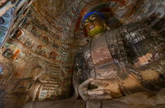 画了云岗石窟的古代佛像.山西大同著名的世界文化遗产名胜古迹