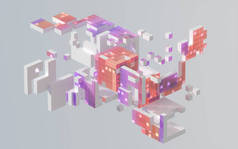 半透明渐变立方体和材料，3D渲染。计算机数字绘图.