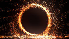 燃烧的火火焰烟花抽象的火环。火花火圈模式或冷火或烟花在黑色的背景。3d 图