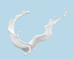 牛奶飞溅隔离在背景，液体或酸奶飞溅，包括剪切路径。3d 插图.