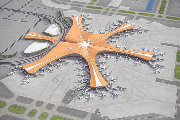 北京大兴国际机场3D<strong>模型</strong>空中渲染
