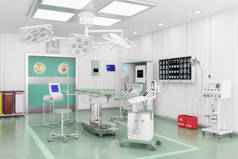 3d 渲染-现代手术室与视频管理系统和天花板供应单位.