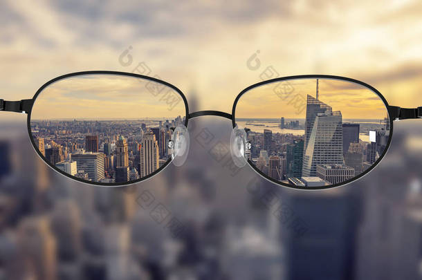 明确城市景观集中在眼镜镜片
